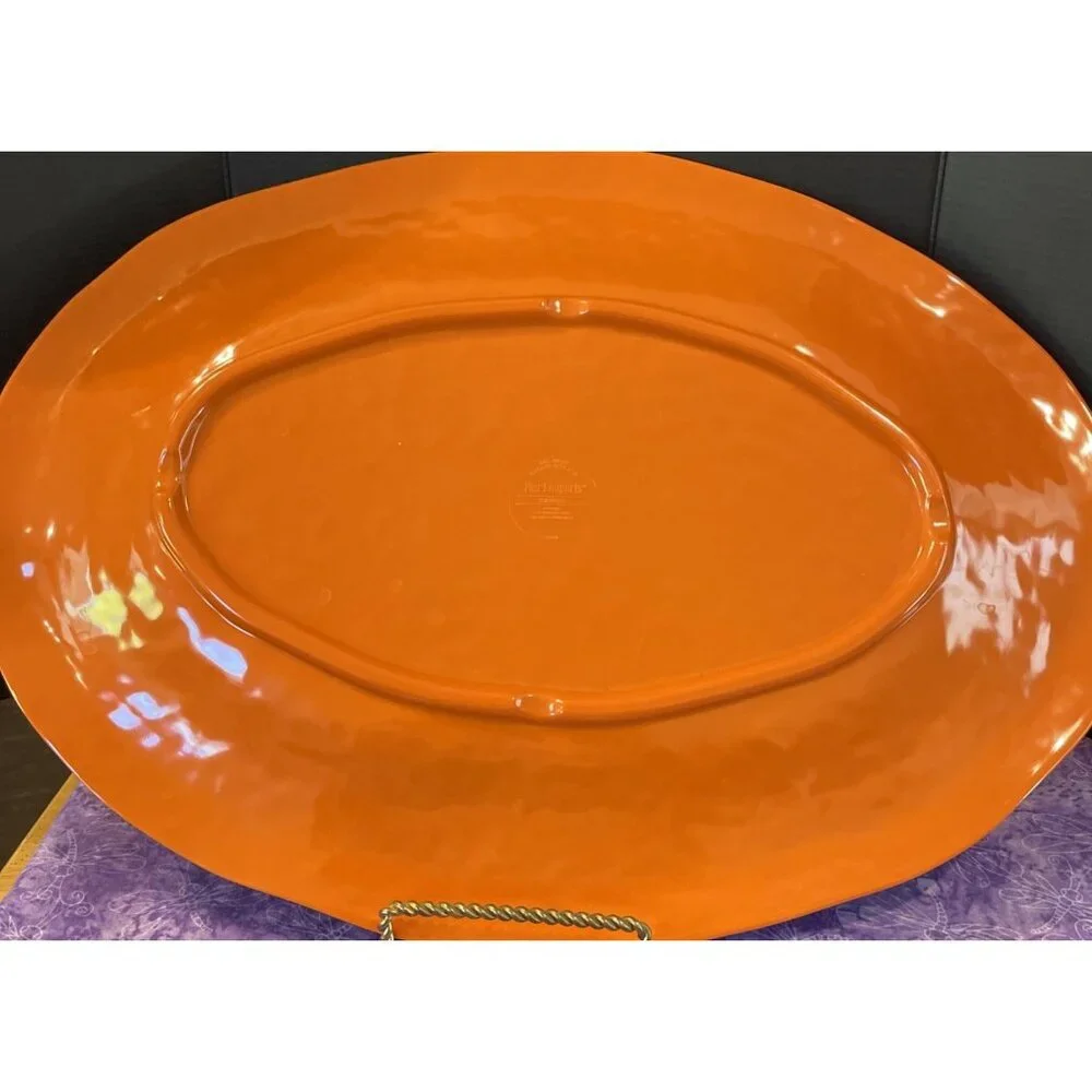 Pier 1 Imports Carmelo Melamine Serving Platter Plate 18” X 12” Orange‎ Crackle